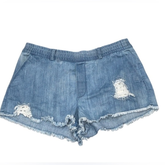 Aerie Blue Distressed Jean Shorts with Frayed Hem - Picture 1 of 3